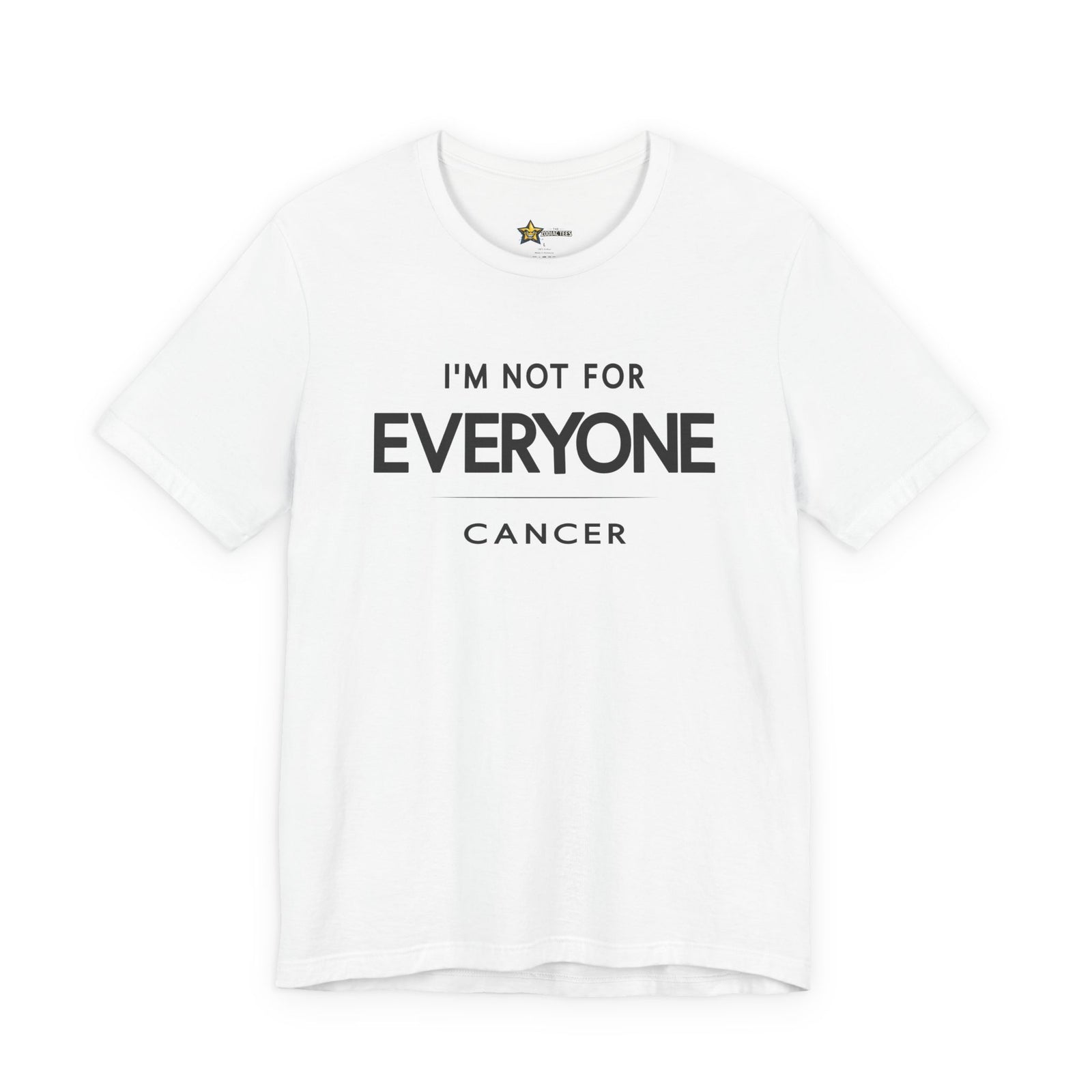 Cancer astrology t-shirt with bold typography quote on white background