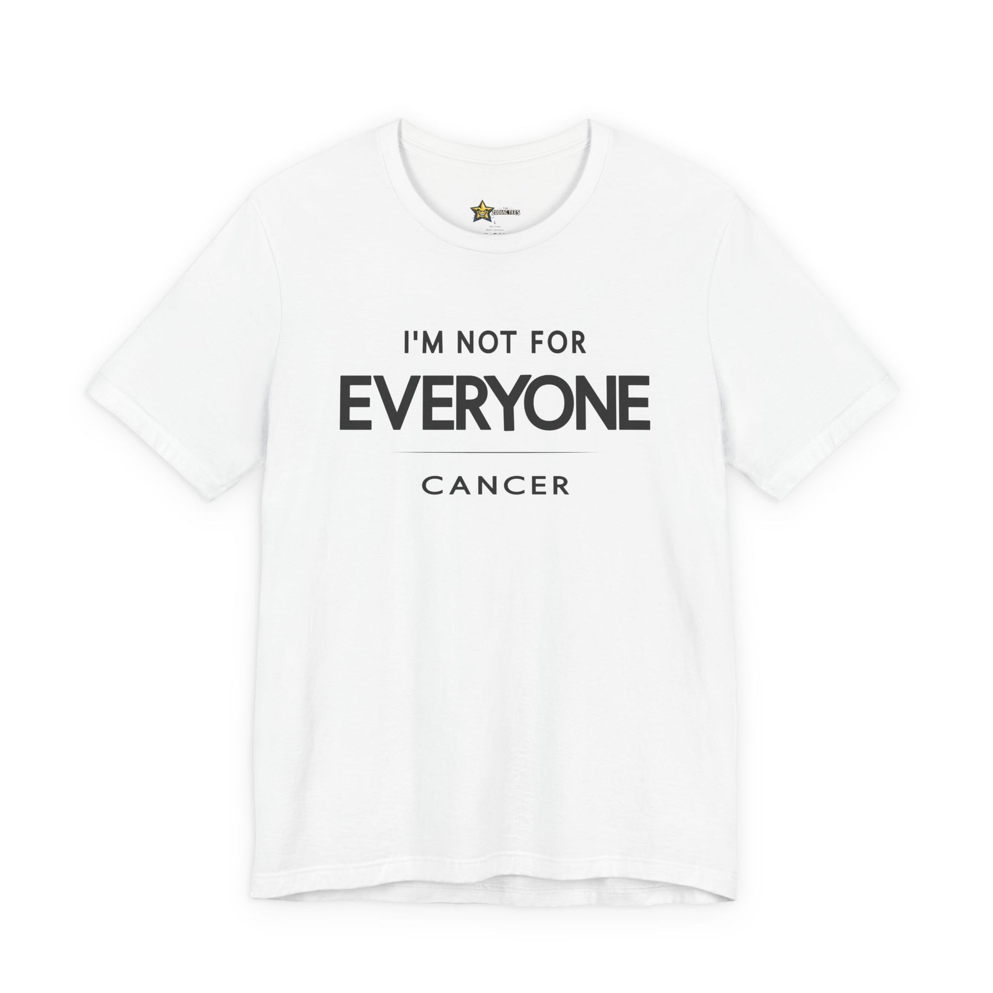 Cancer astrology t-shirt with bold typography quote on white background