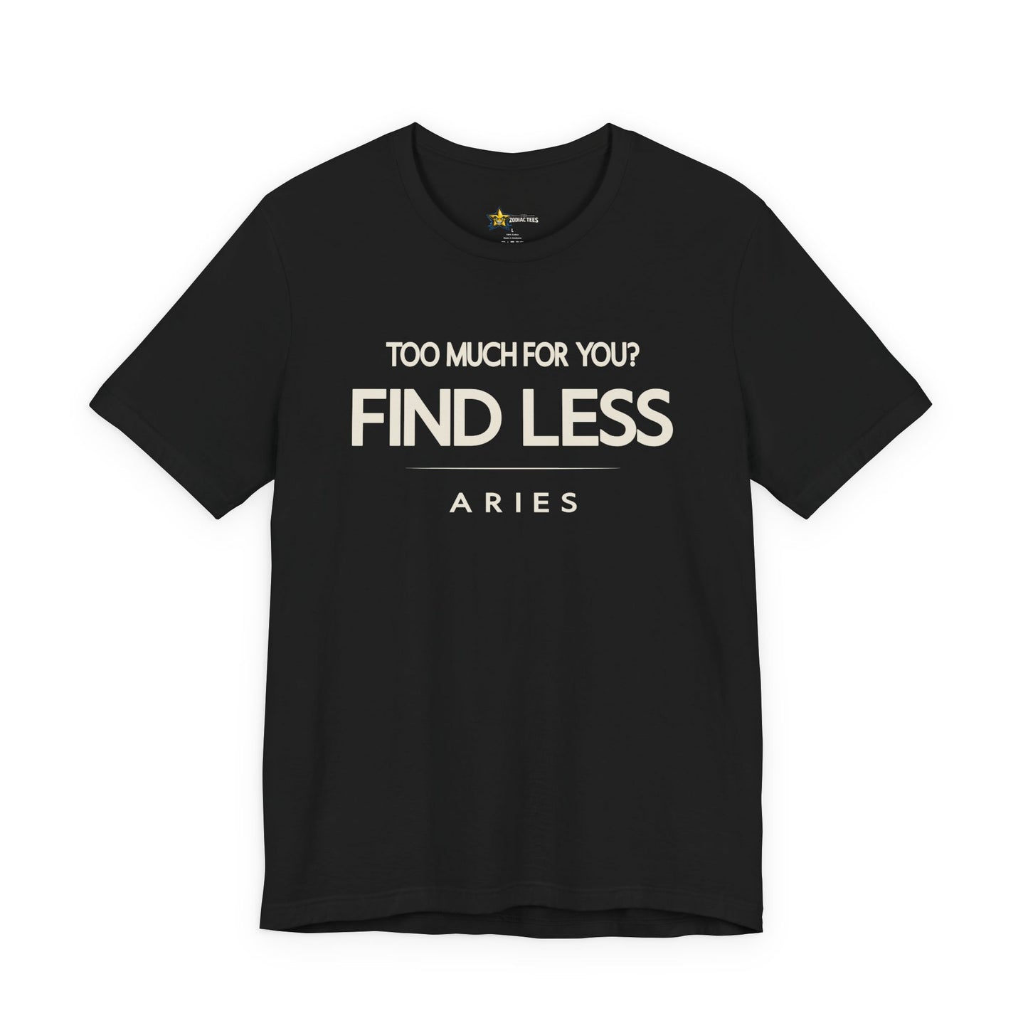 Aries astrology t-shirt with bold typography quote on black background