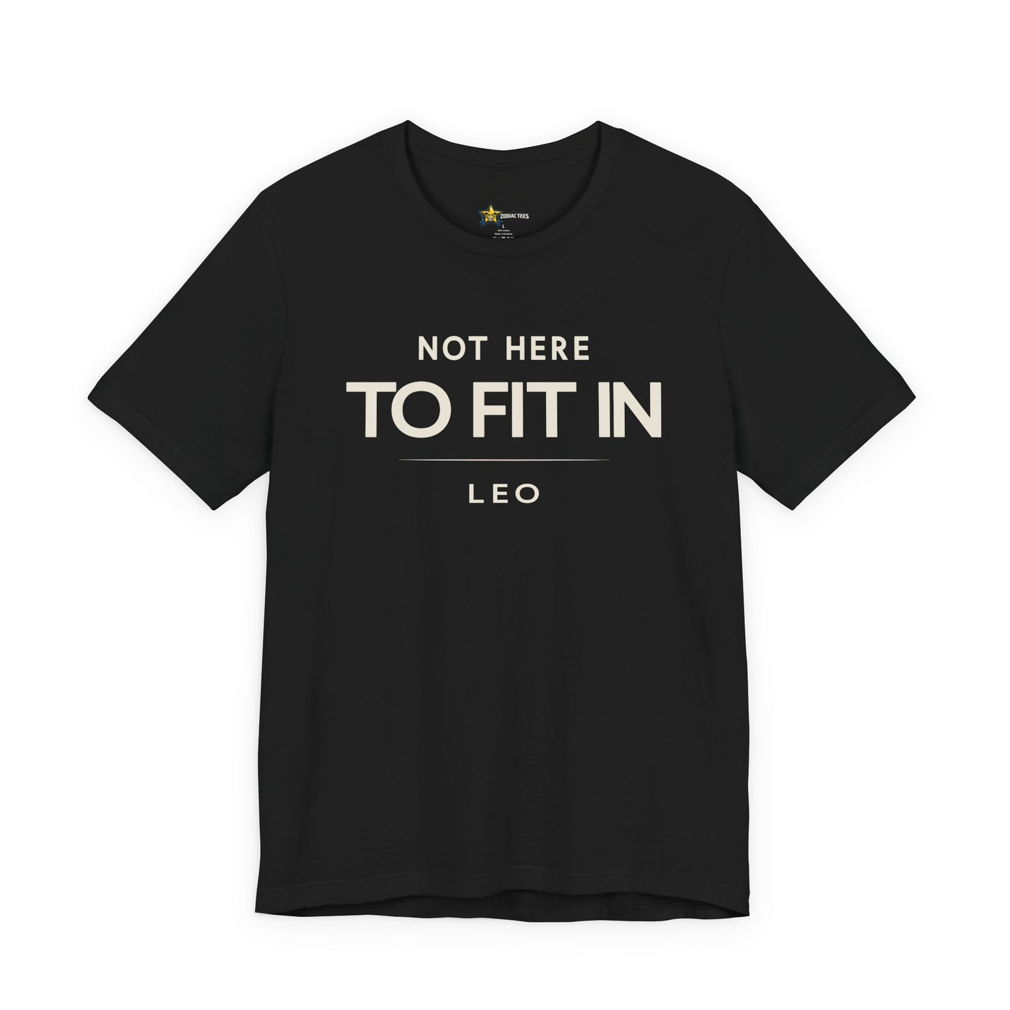 Leo astrology t-shirt with bold typography quote on black background