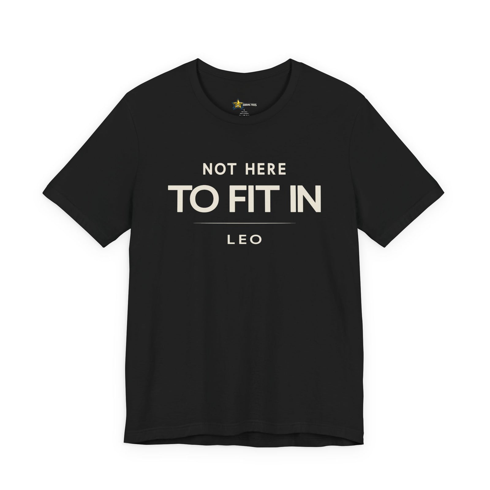 Leo astrology t-shirt with bold typography quote on black background