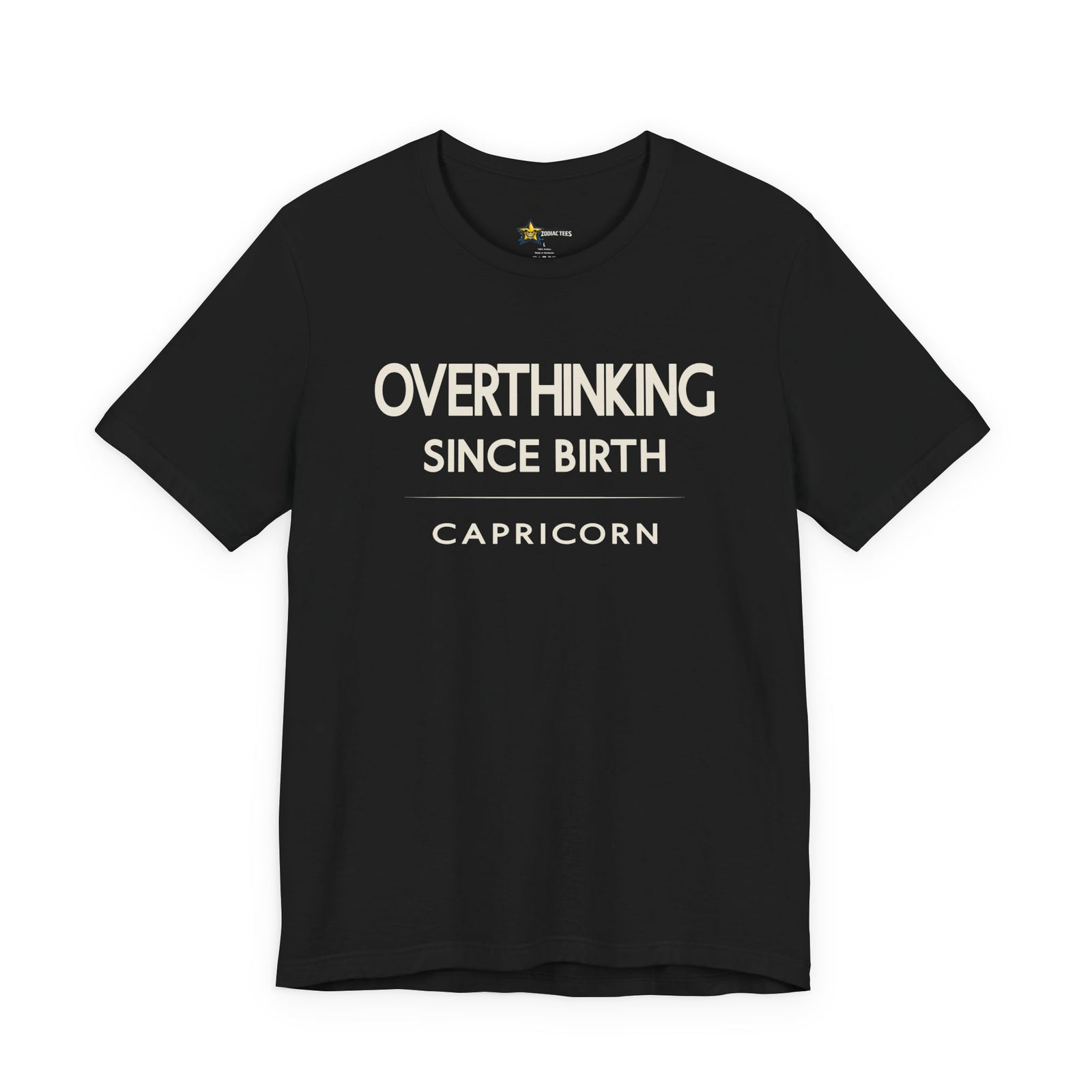 Capricorn astrology t-shirt with bold typography quote on black background