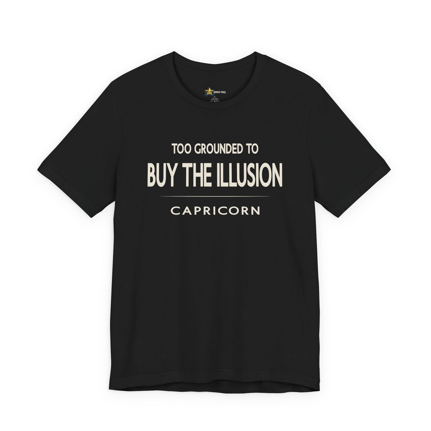 Capricorn astrology t-shirt with bold typography quote on black background