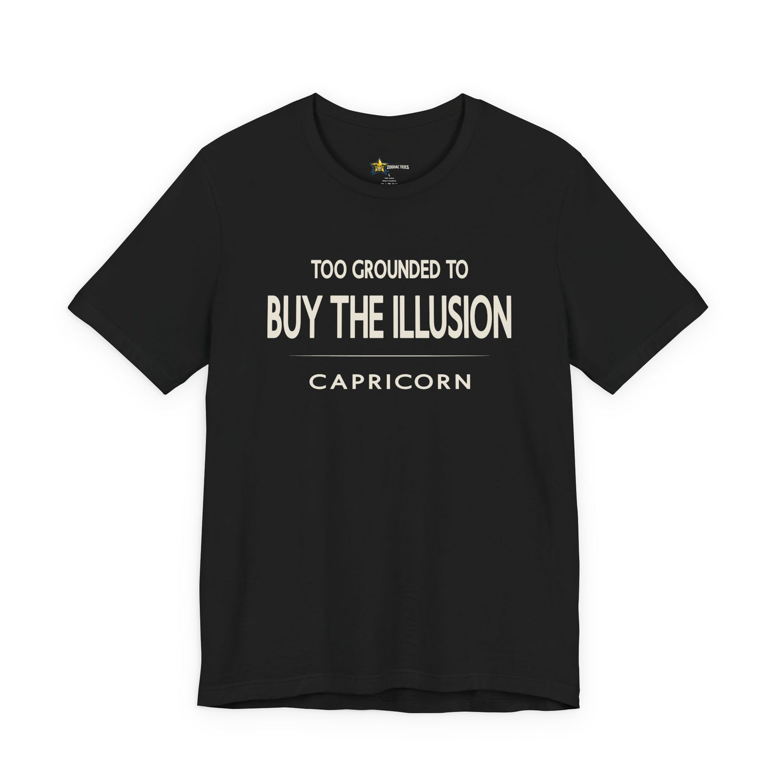 Capricorn astrology t-shirt with bold typography quote on black background