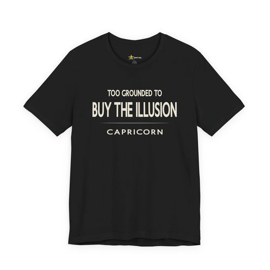 Capricorn astrology t-shirt with bold typography quote on black background