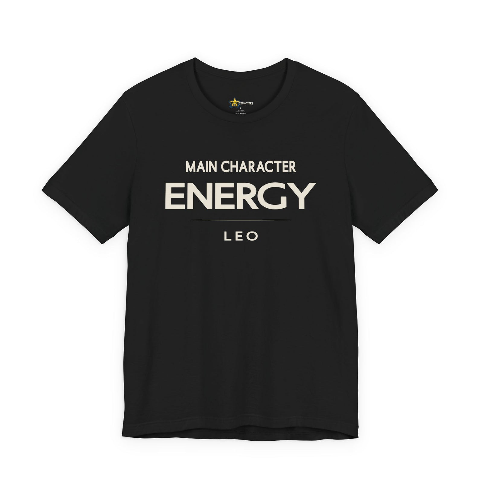 Leo astrology t-shirt with bold typography quote on black background
