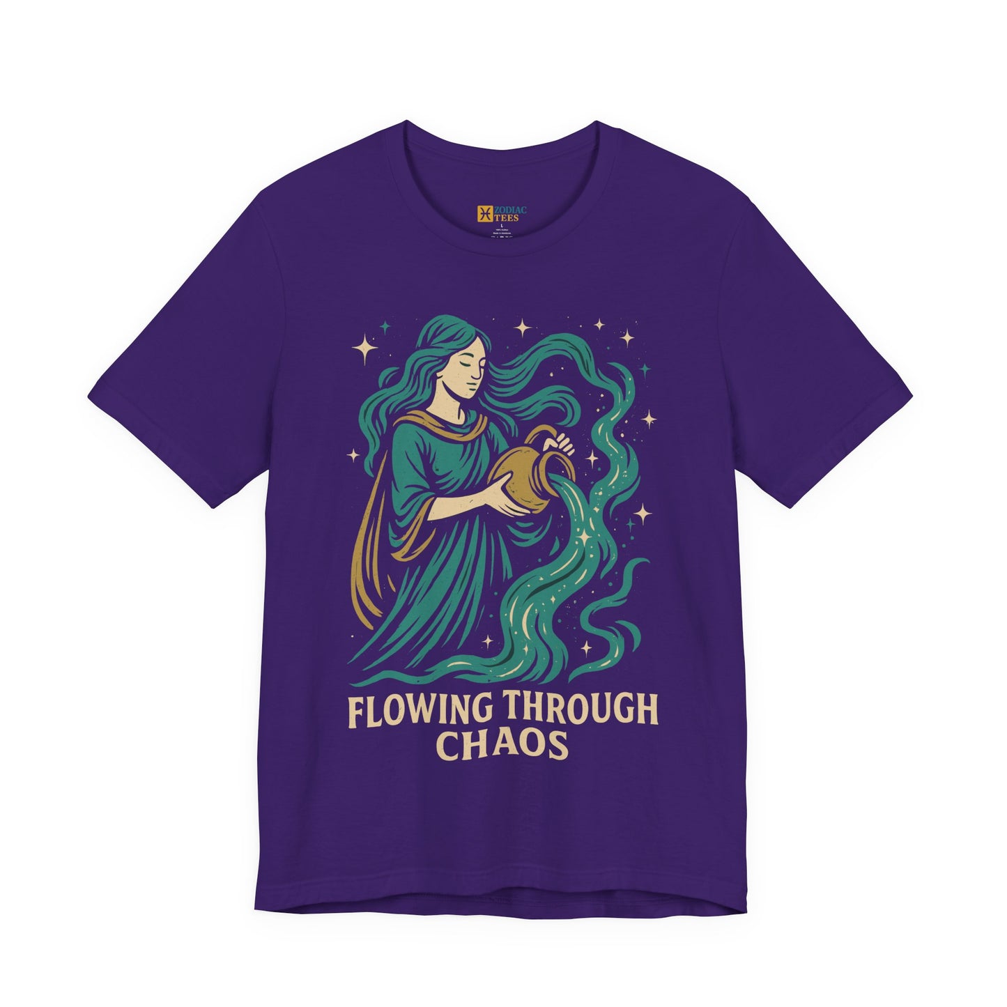 Aquarius Flowing Through Chaos T-Shirt – Calm Zodiac Energy Tee