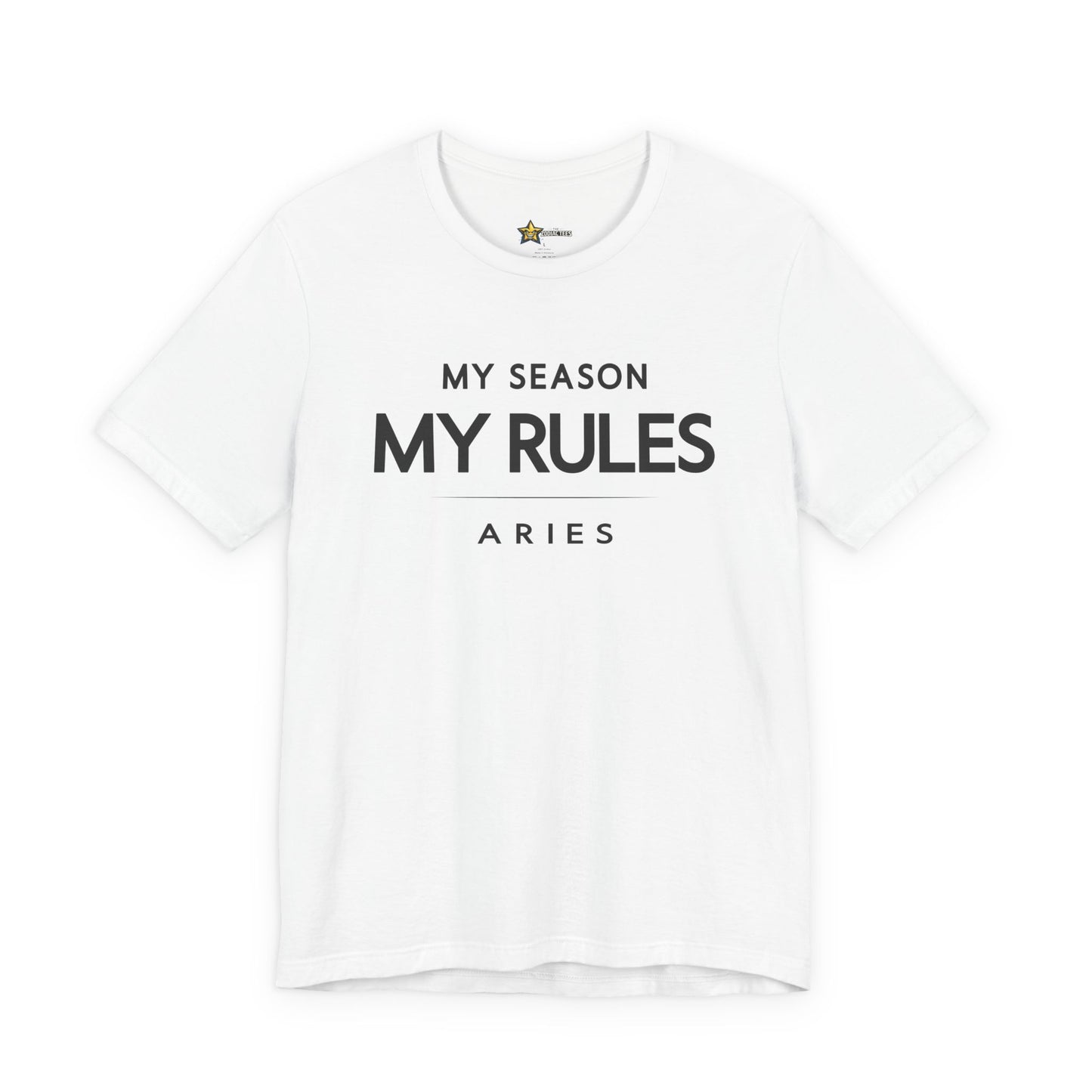 Aries astrology t-shirt with bold typography quote on white background