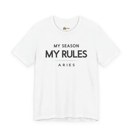 Aries astrology t-shirt with bold typography quote on white background