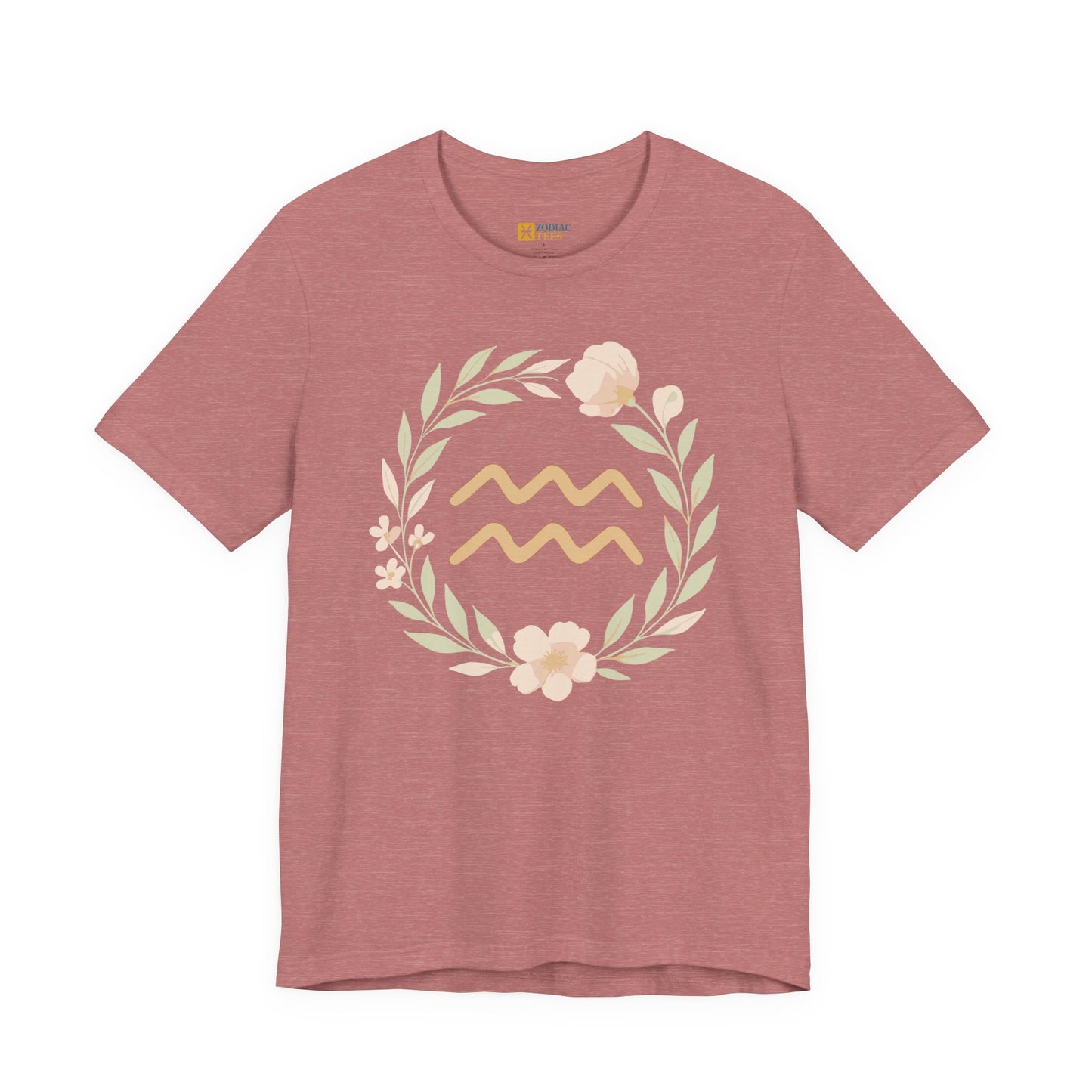 Aquarius Floral Symbol Zodiac T-Shirt – Gentle Air Sign Energy Tee