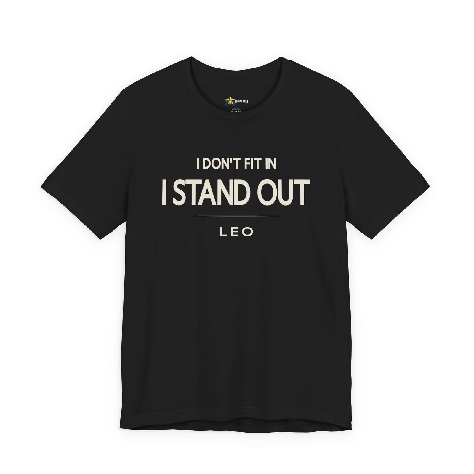Leo astrology t-shirt with bold typography quote on black background