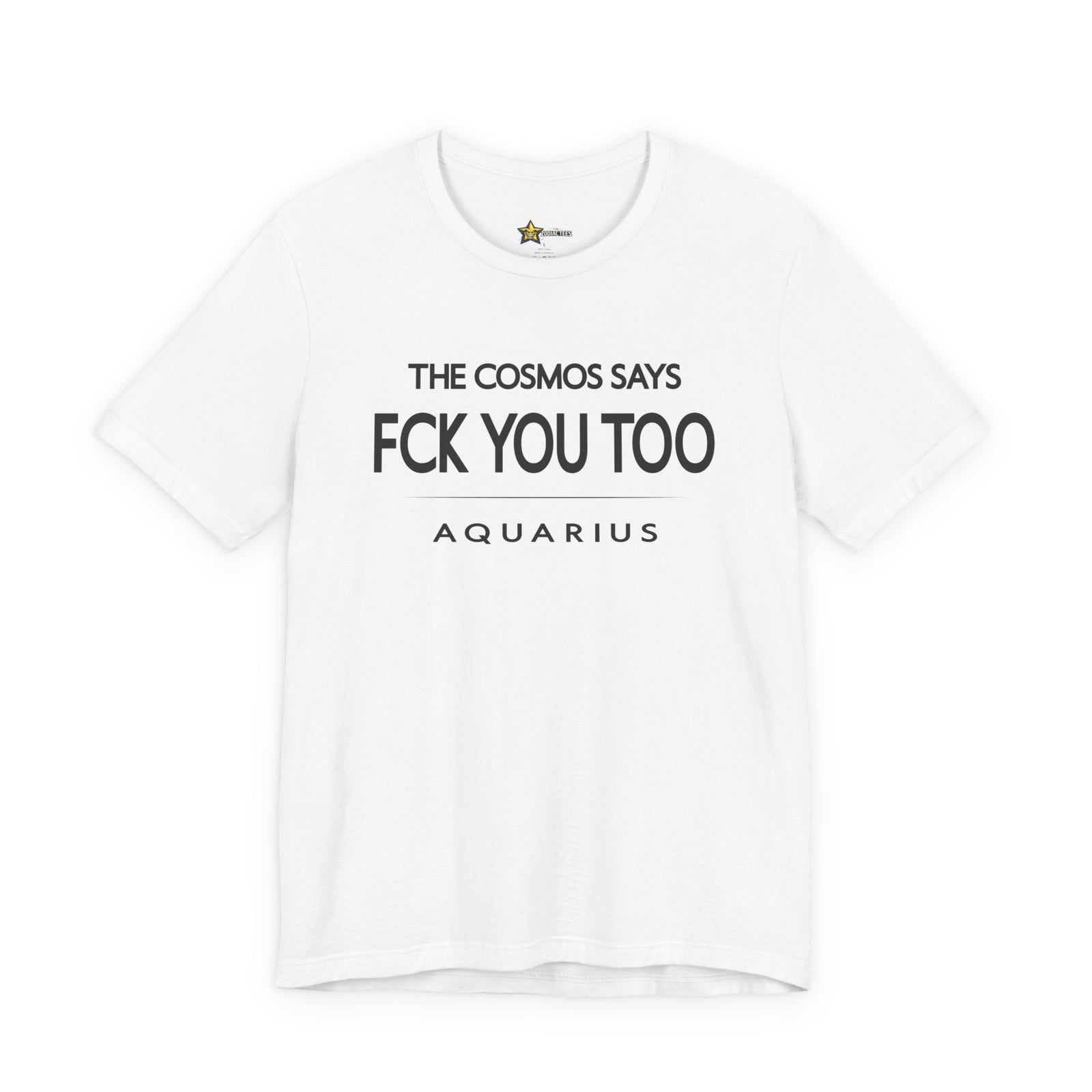 Aquarius astrology t-shirt with bold typography quote on white background