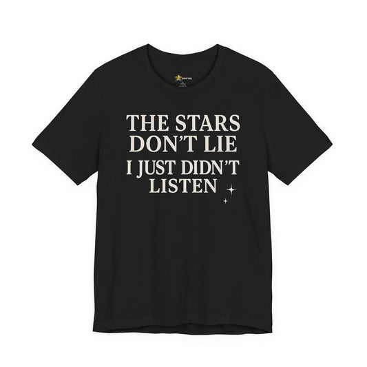 Zodiac astrology t-shirt with bold statement typography on white background.