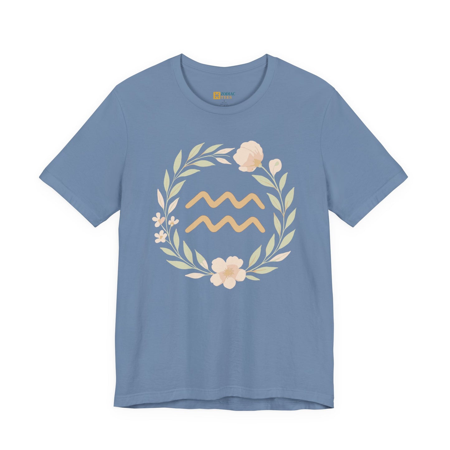 Aquarius Floral Symbol Zodiac T-Shirt – Gentle Air Sign Energy Tee