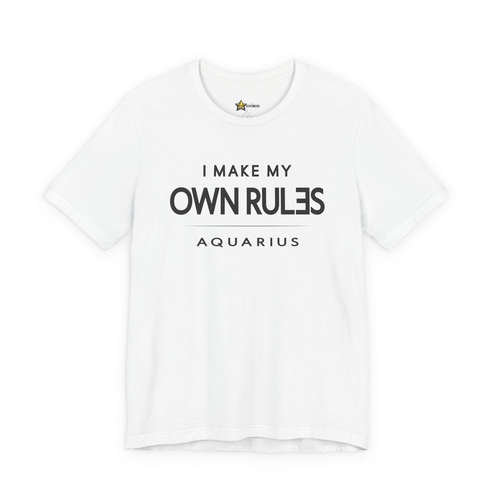 Aquarius astrology t-shirt with bold typography quote on white background
