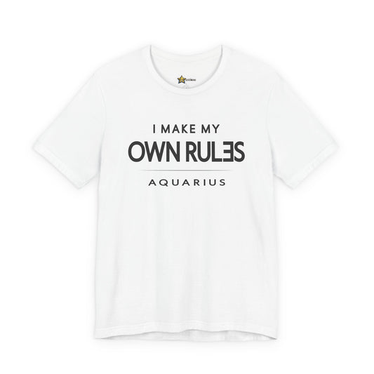 Aquarius astrology t-shirt with bold typography quote on white background