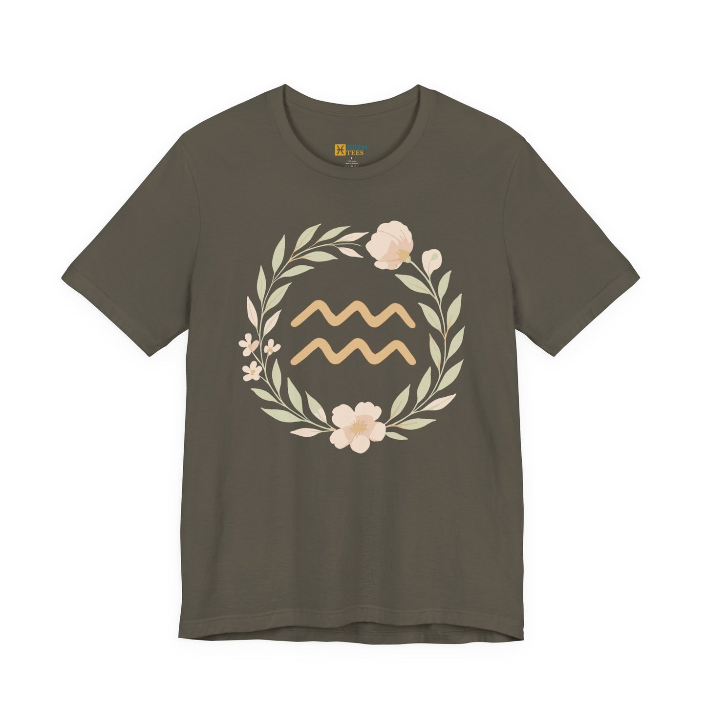 Aquarius Floral Symbol Zodiac T-Shirt – Gentle Air Sign Energy Tee