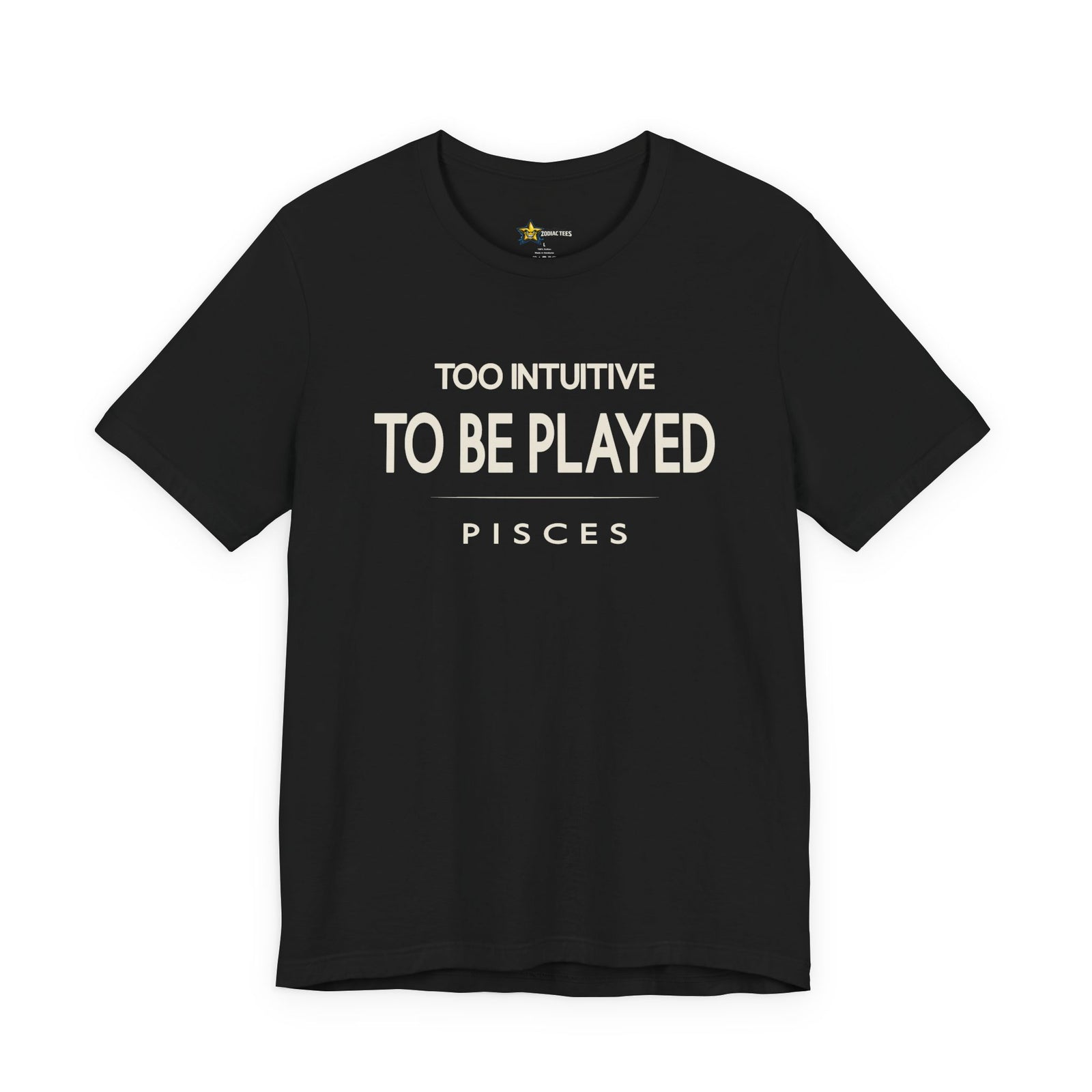 Pisces astrology t-shirt with bold typography quote on black background
