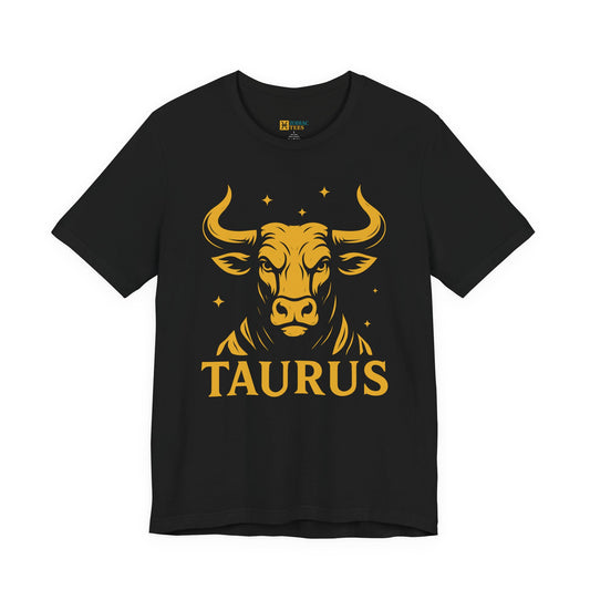 Taurus zodiac T-shirt with bold bull illustration on black background