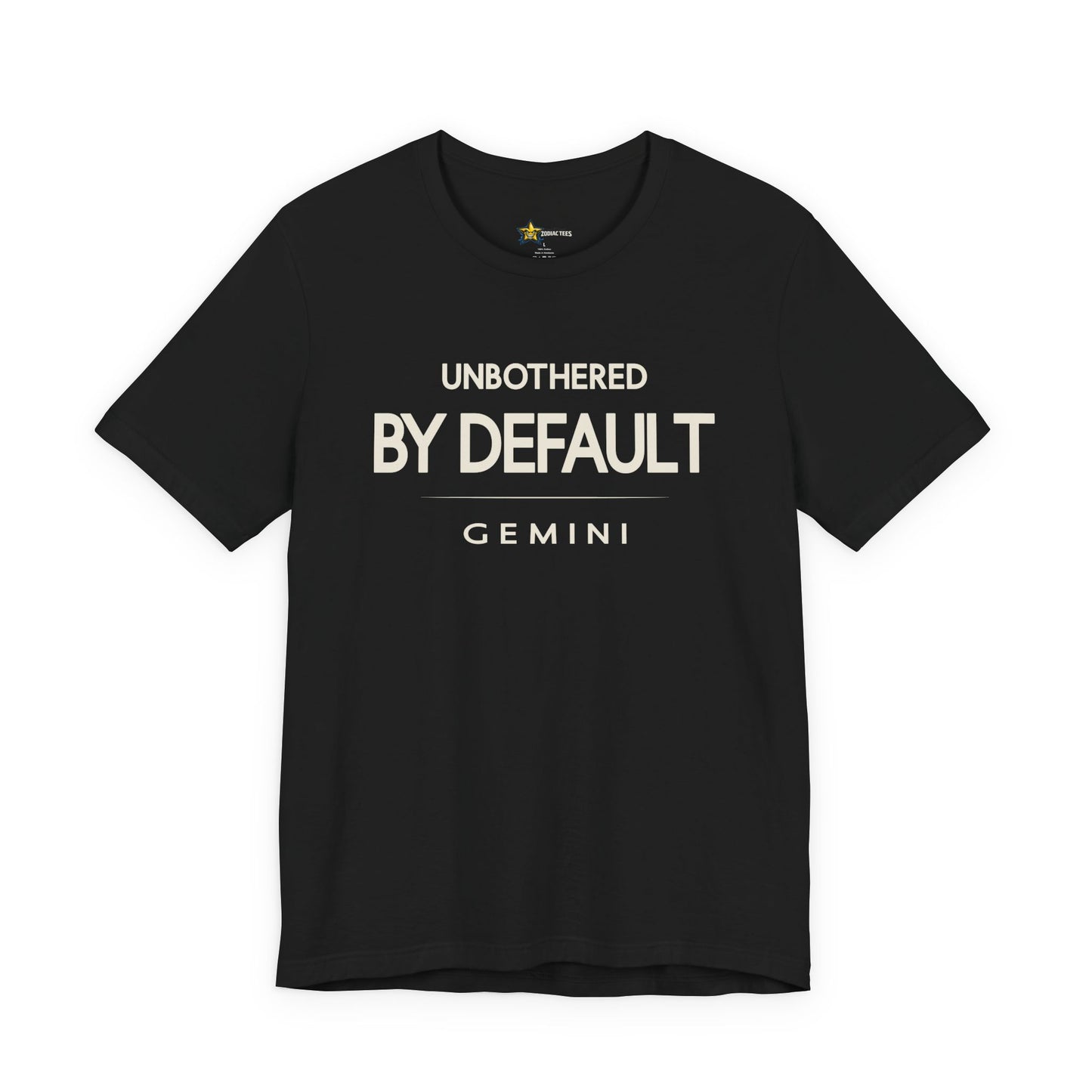 Gemini astrology t-shirt with bold typography quote on black background