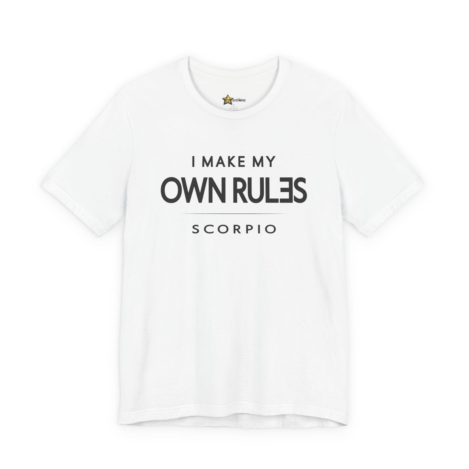 Scorpio astrology t-shirt with bold typography quote on white background