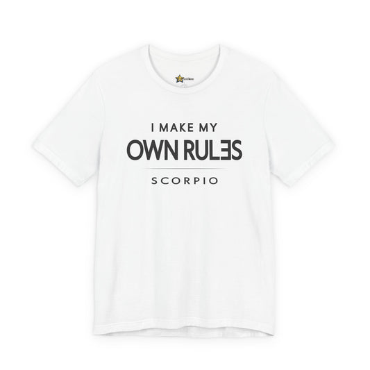 Scorpio astrology t-shirt with bold typography quote on white background