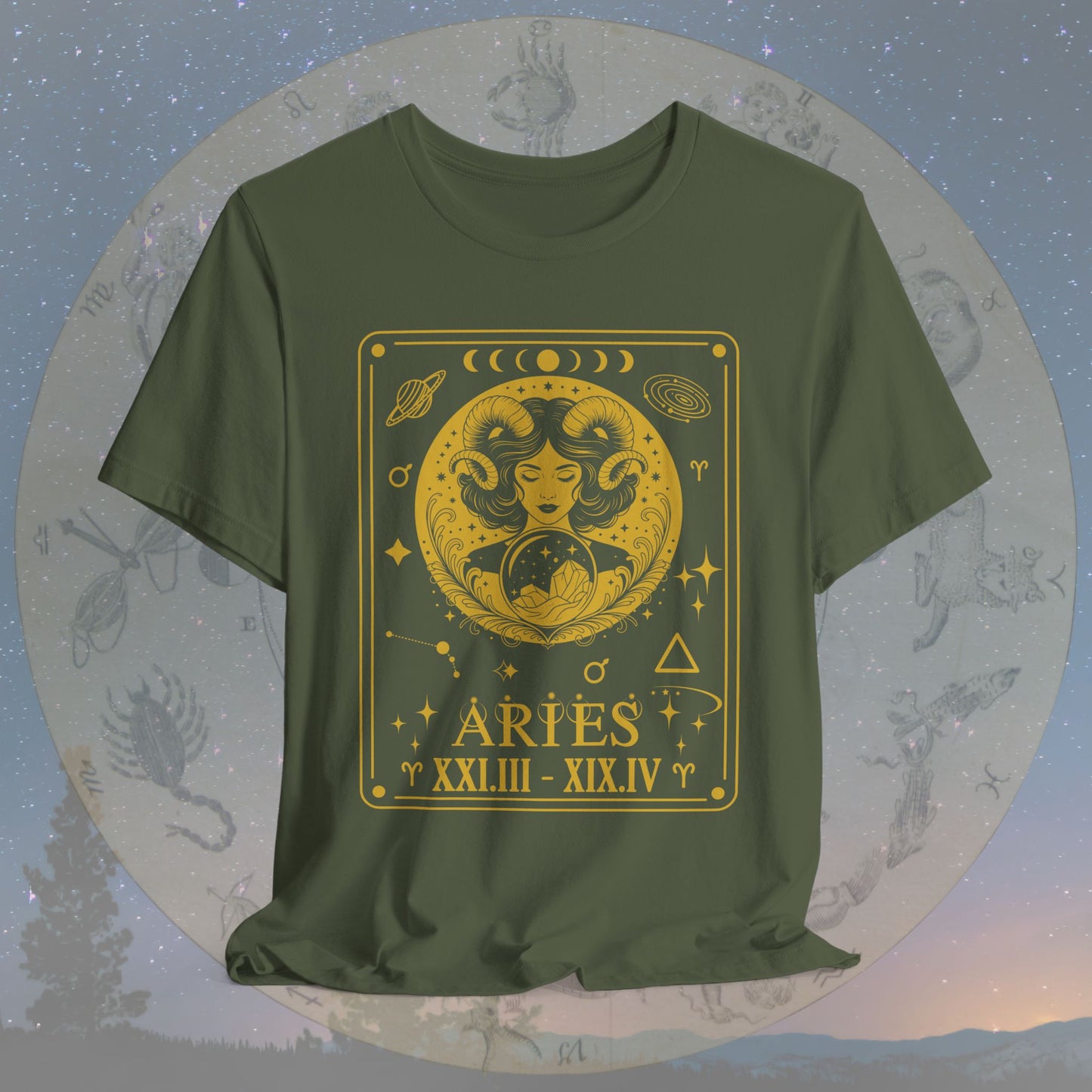 Aries Zodiac Sign Roman Dates Tarot T-Shirt