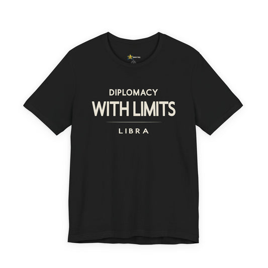 Libra astrology t-shirt with bold typography quote on black background
