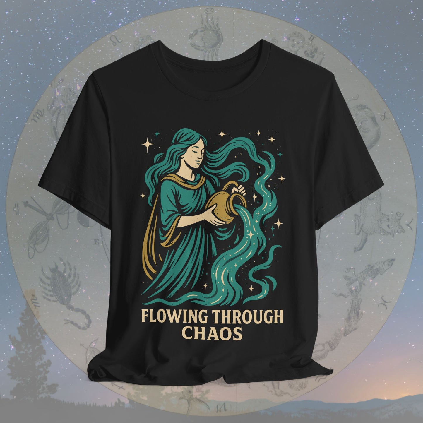 Free-Spirited Aquarius Flowing Through Chaos T-Shirt
