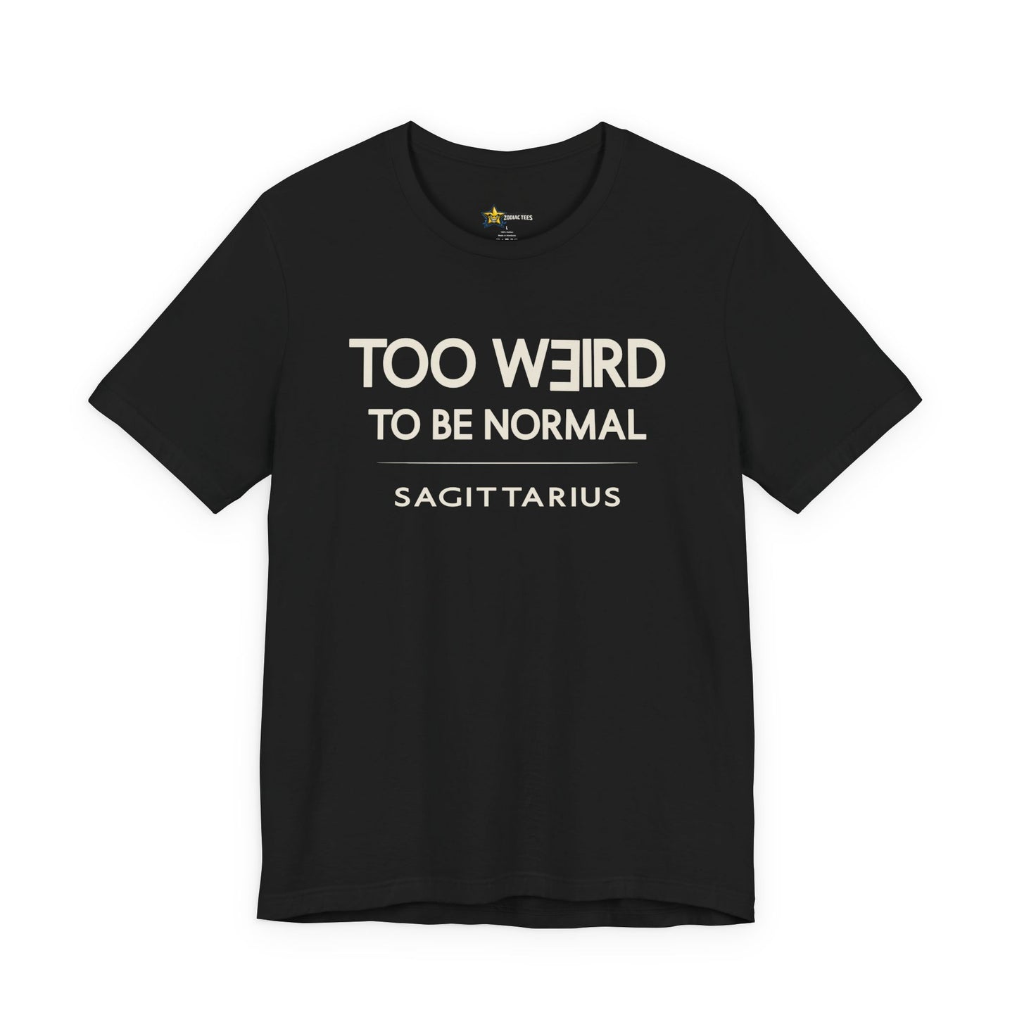 Sagittarius astrology t-shirt with bold typography quote on black background