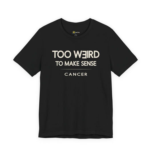 Cancer astrology t-shirt with bold typography quote on black background
