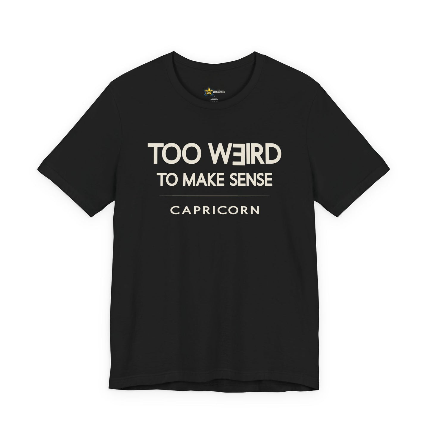 Capricorn astrology t-shirt with bold typography quote on black background