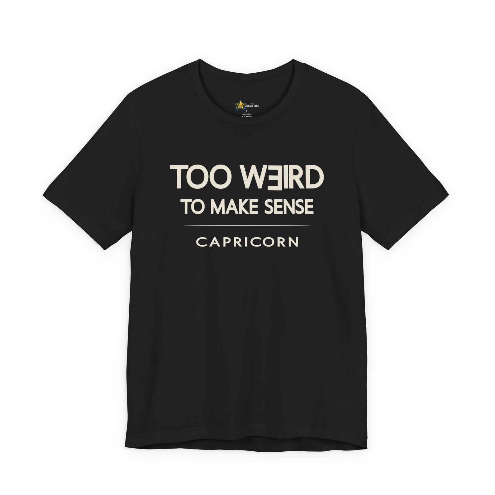 Capricorn astrology t-shirt with bold typography quote on black background