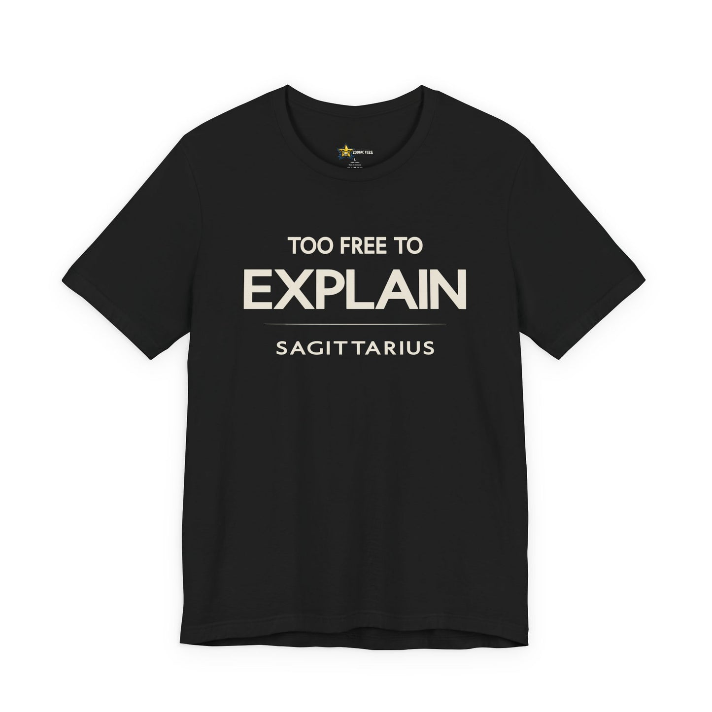 Sagittarius astrology t-shirt with bold quote on black shirt