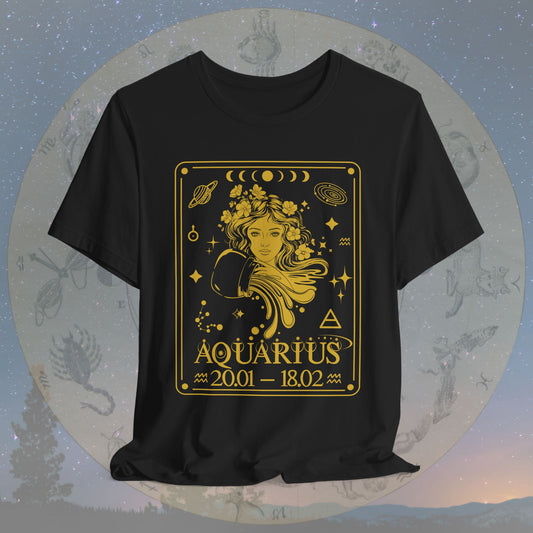 Aquarius Zodiac Sign Numeric Dates Tarot T-Shirt