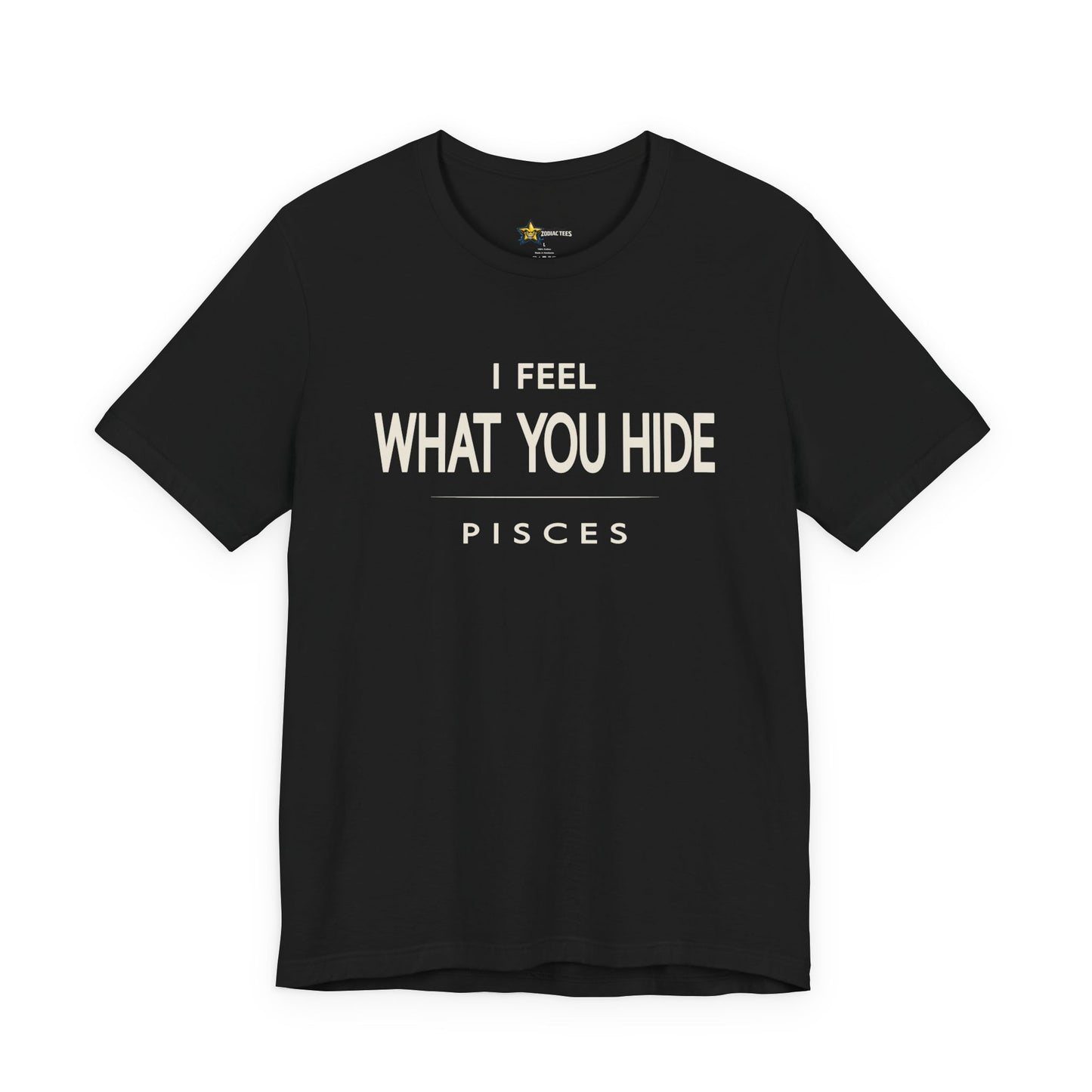 Pisces astrology t-shirt with bold typography quote on black background