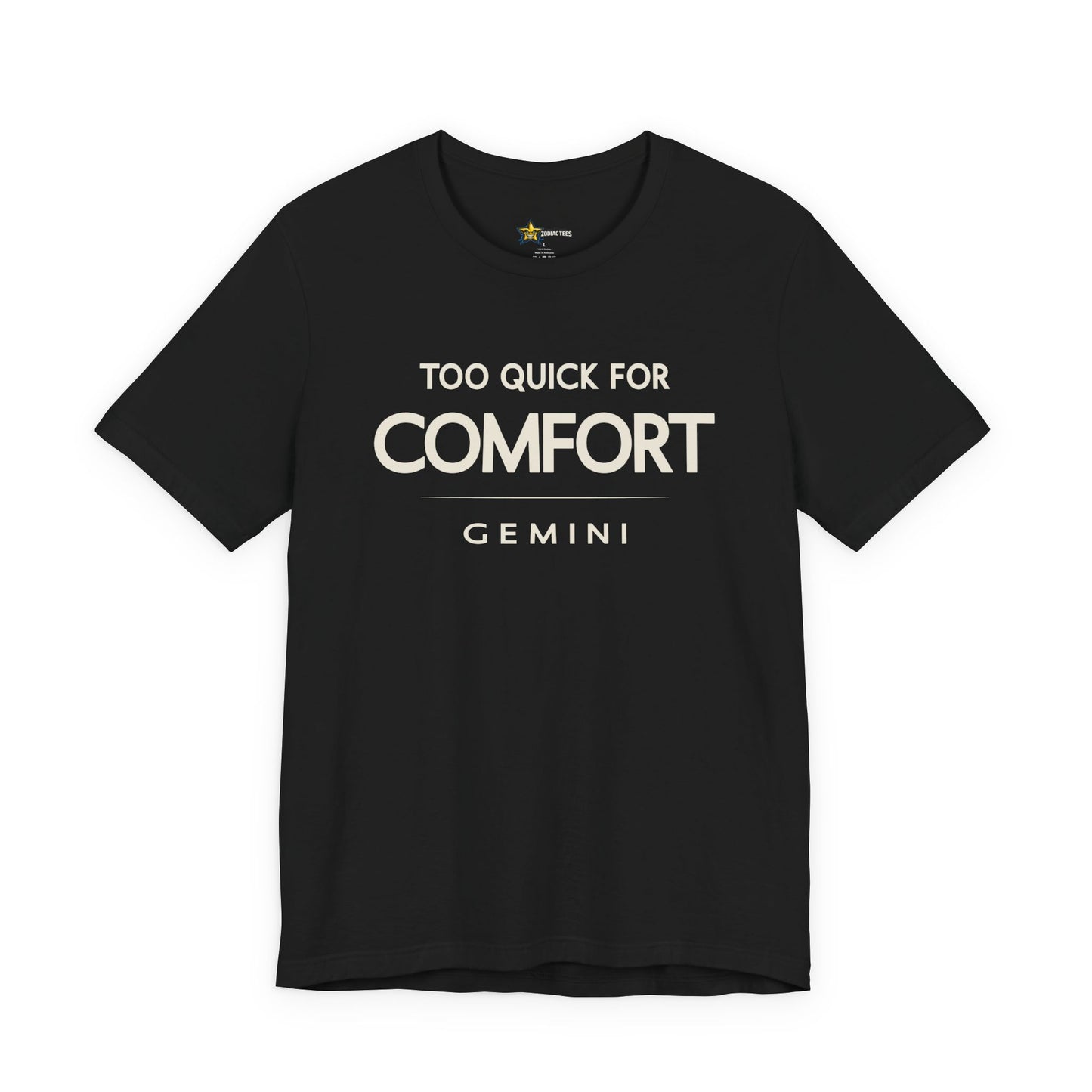 Gemini astrology t-shirt with bold typography quote on black background