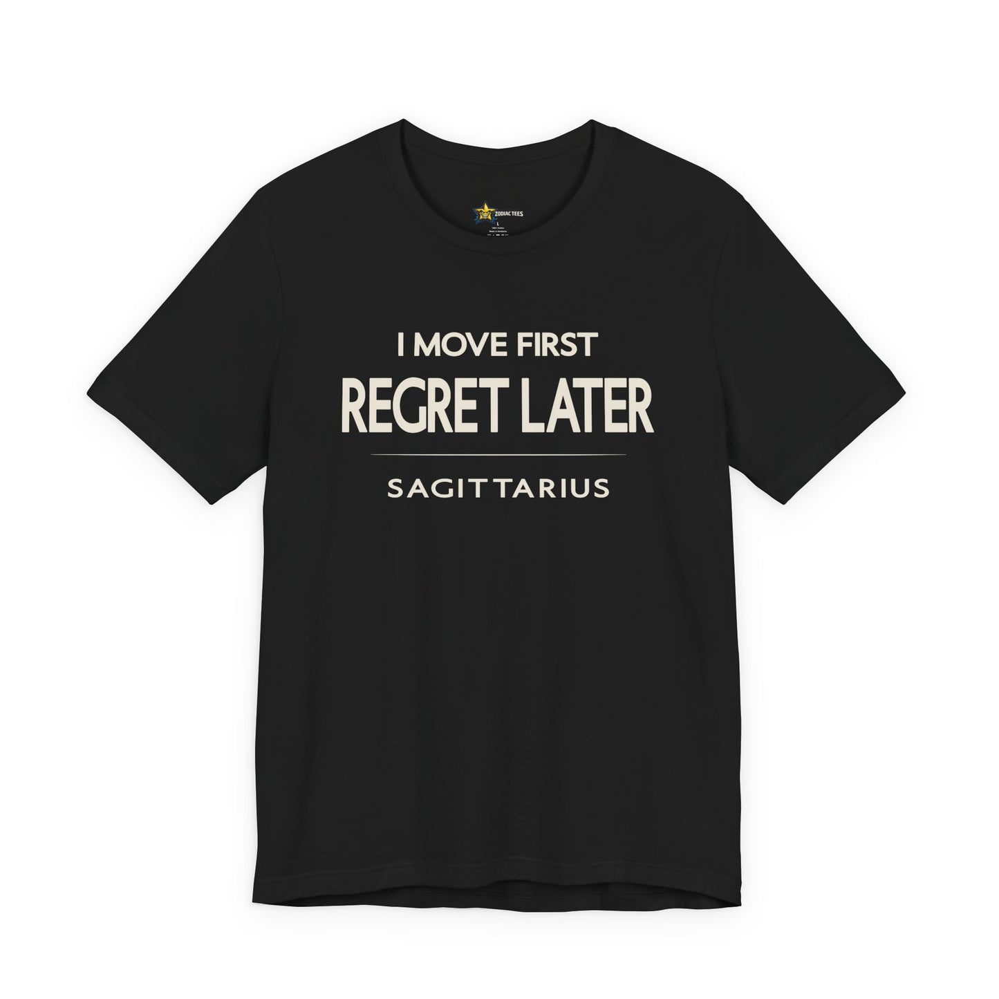 Sagittarius astrology t-shirt with bold quote on black shirt