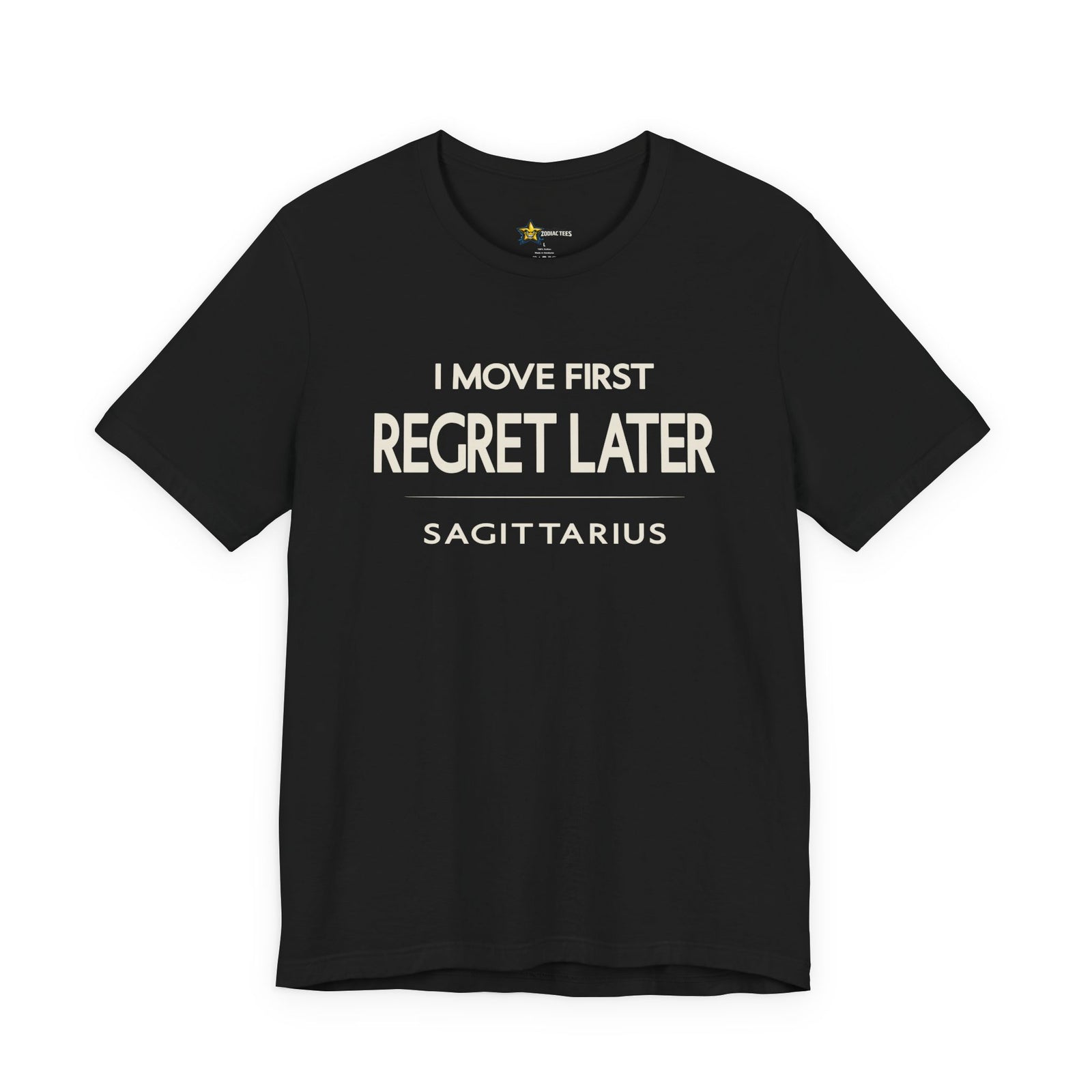 Sagittarius astrology t-shirt with bold quote on black shirt
