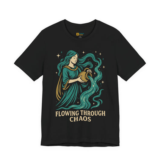 Aquarius Flowing Through Chaos T-Shirt – Calm Zodiac Energy Tee
