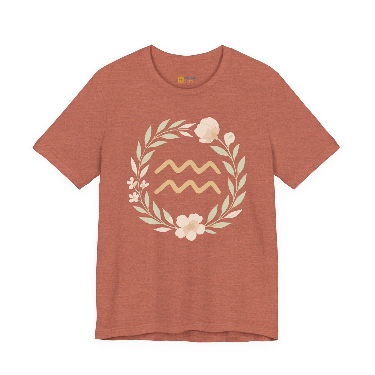 Aquarius Floral Symbol Zodiac T-Shirt – Gentle Air Sign Energy Tee