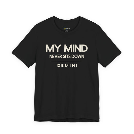 Gemini astrology t-shirt with bold typography quote on black background