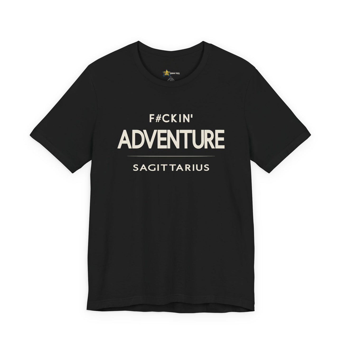 Sagittarius astrology t-shirt with bold typography quote on black background
