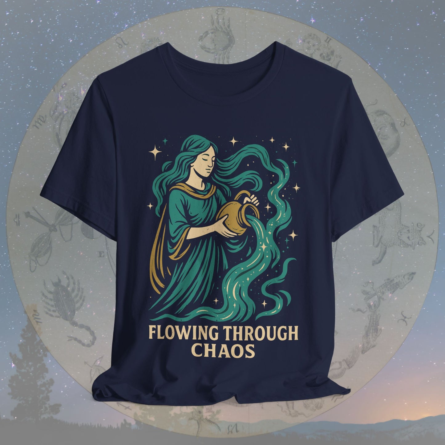 Free-Spirited Aquarius Flowing Through Chaos T-Shirt