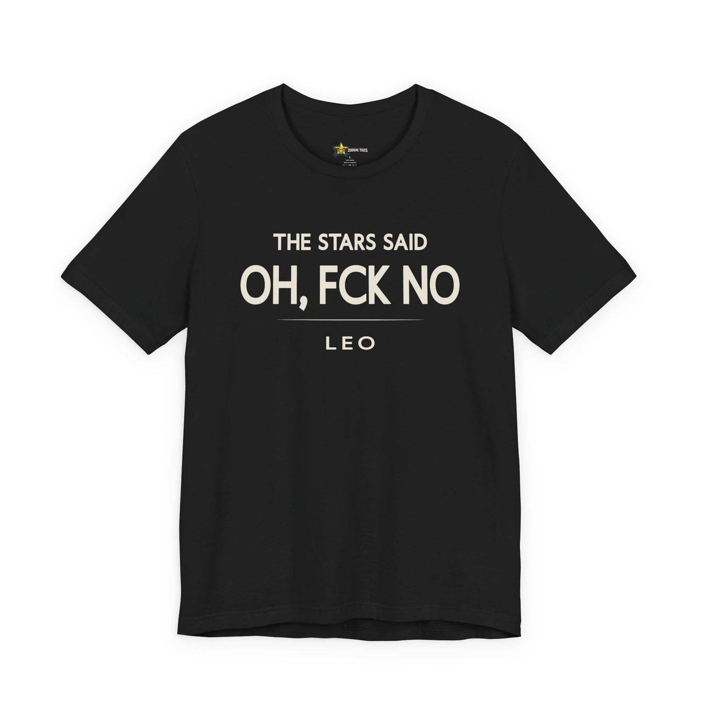 Leo astrology t-shirt with bold typography quote on black background