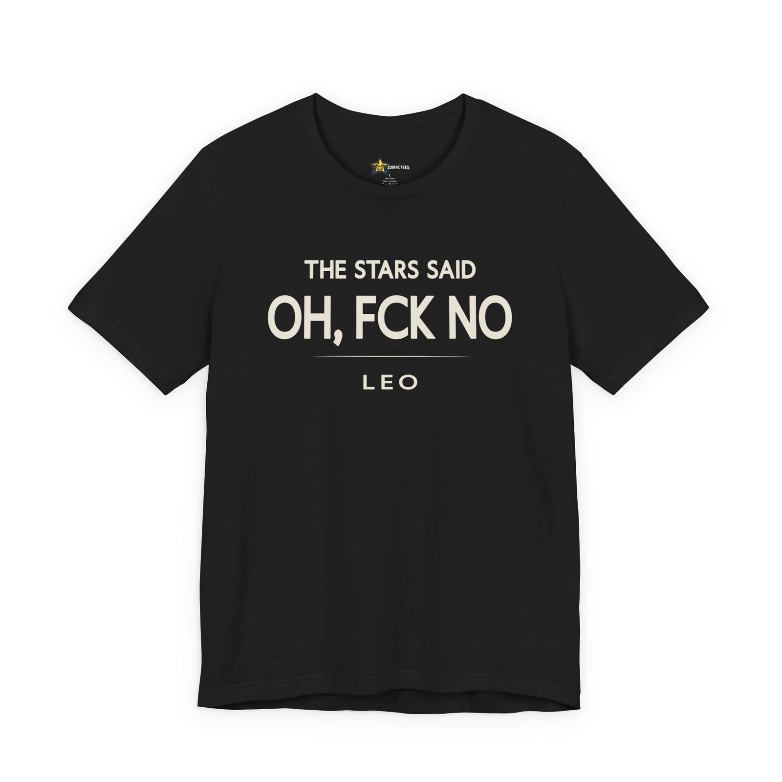 Leo astrology t-shirt with bold typography quote on black background