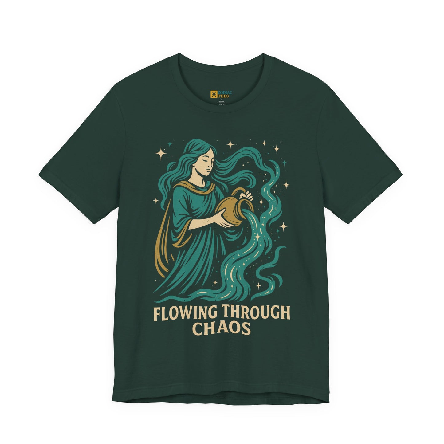 Aquarius Flowing Through Chaos T-Shirt – Calm Zodiac Energy Tee