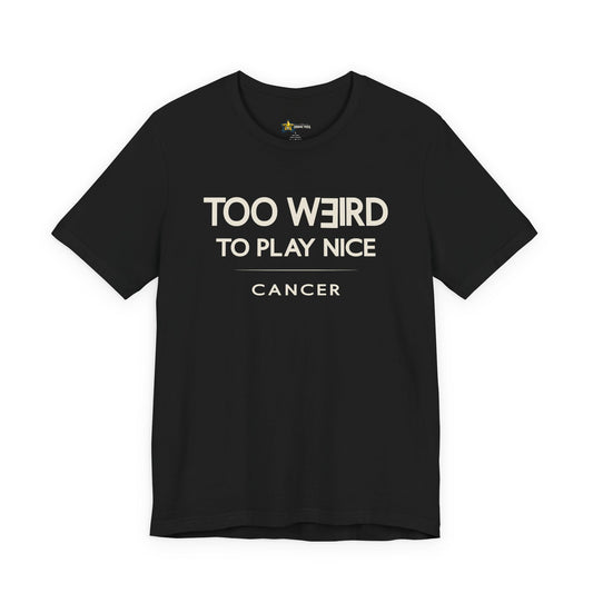 Cancer astrology t-shirt with bold typography quote on black background
