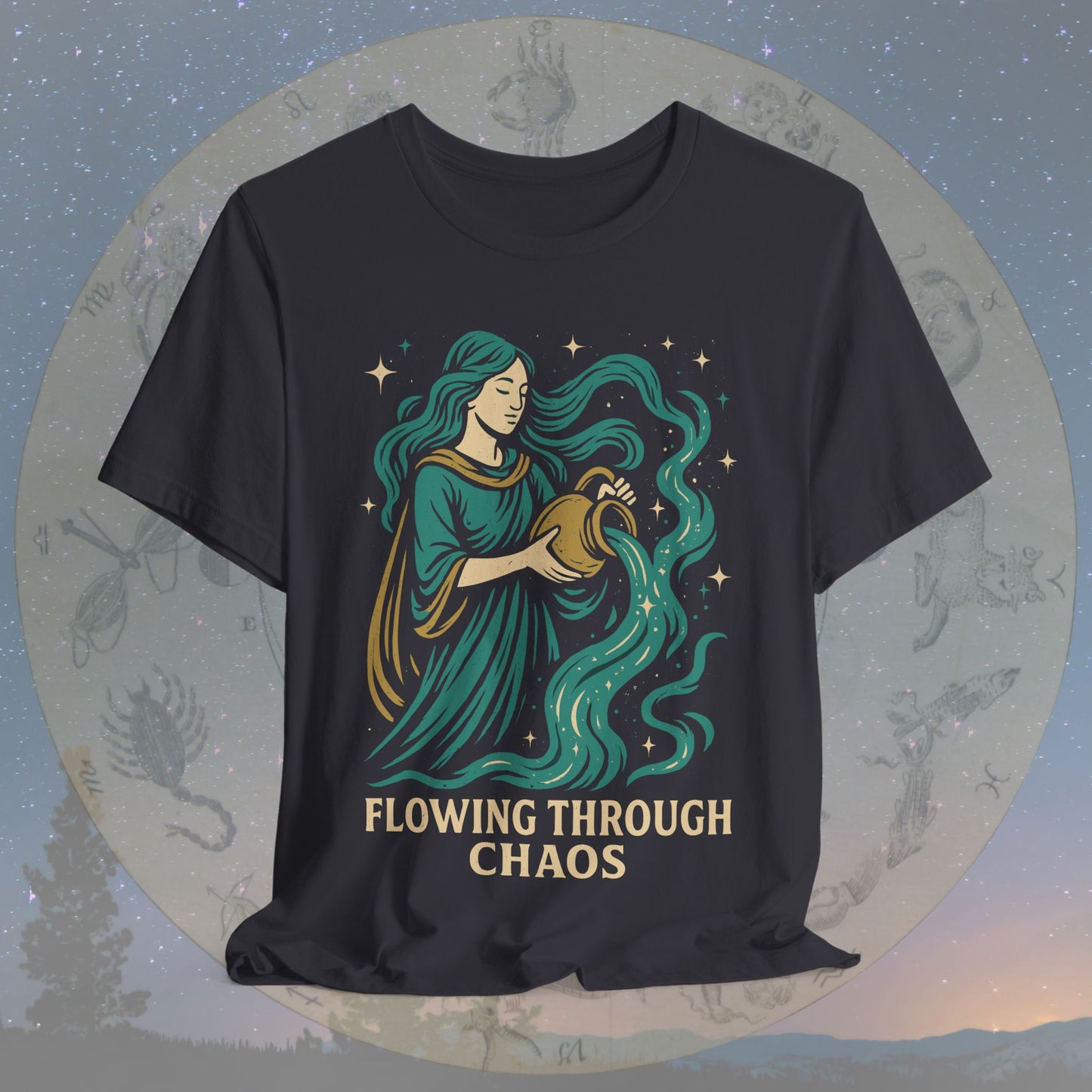 Free-Spirited Aquarius Flowing Through Chaos T-Shirt