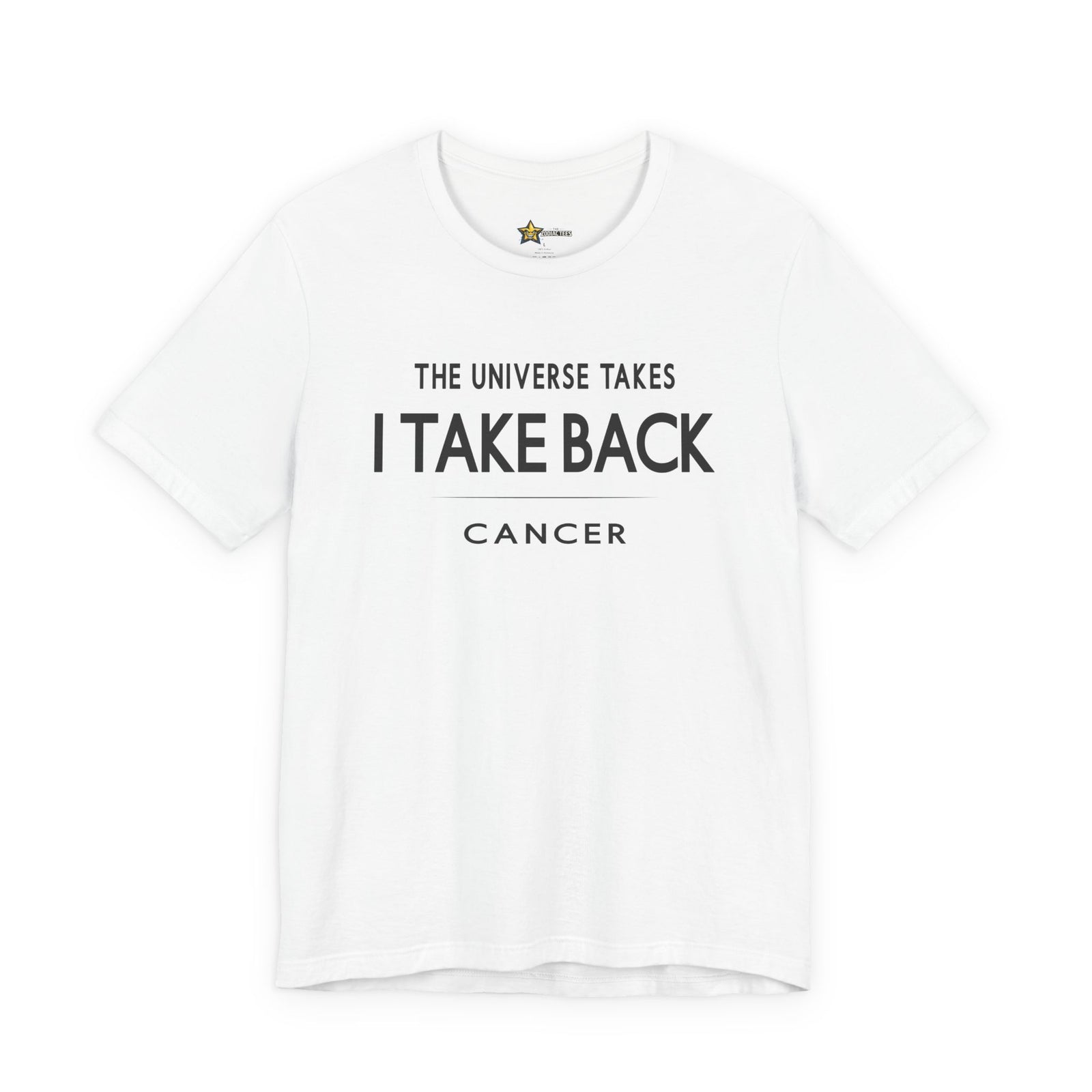 Cancer astrology t-shirt with bold typography quote on white background